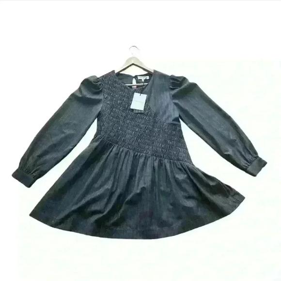 Jacquie the label Tiered Minidress size S charcoal gray with pinstripes. - Picture 4 of 8